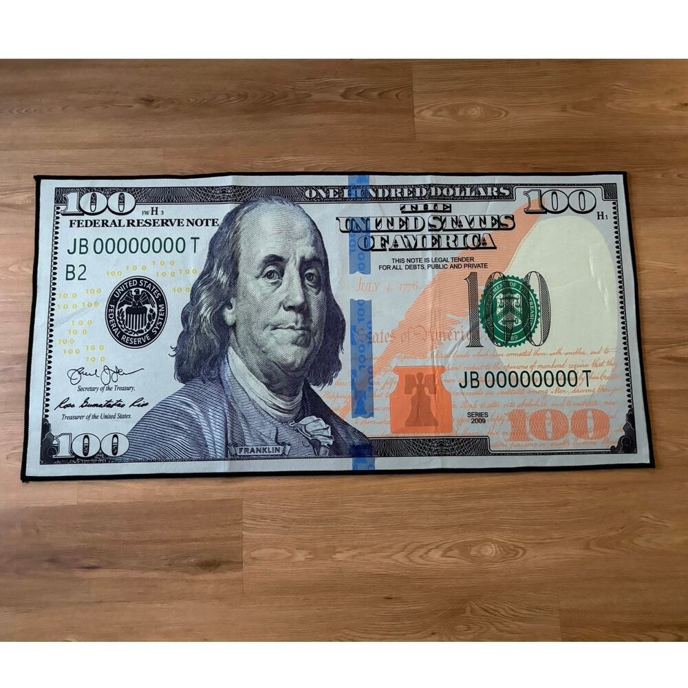 Custom Dollar Bill Area Rug Green/Black Colorway Anti-slip Back New
